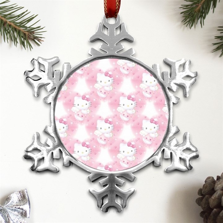 Hello Kitty Pattern, Hello Kitty, Child, White, Cat, Pink, Animal Metal Small Snowflake Ornament