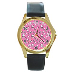 Hello Kitty Pattern, Hello Kitty, Child Round Gold Metal Watch by nateshop