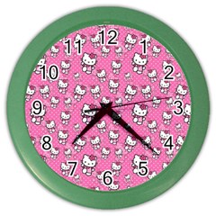 Hello Kitty Pattern, Hello Kitty, Child Color Wall Clock by nateshop