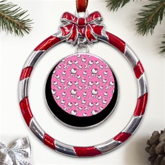 Hello Kitty Pattern, Hello Kitty, Child Metal Red Ribbon Round Ornament by nateshop