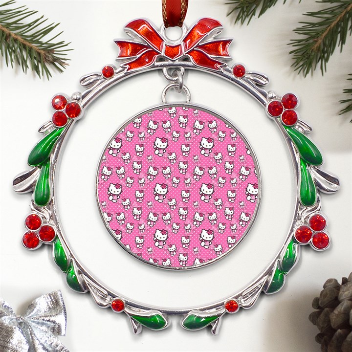 Hello Kitty Pattern, Hello Kitty, Child Metal X mas Wreath Ribbon Ornament