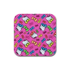 Hello Kitty, Cute, Pattern Rubber Square Coaster (4 Pack) by nateshop