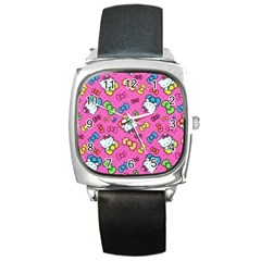 Hello Kitty, Cute, Pattern Square Metal Watch by nateshop