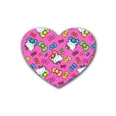 Hello Kitty, Cute, Pattern Rubber Coaster (heart) by nateshop