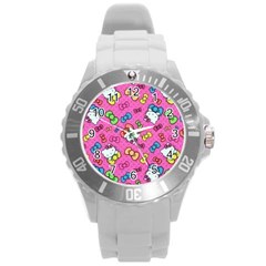 Hello Kitty, Cute, Pattern Round Plastic Sport Watch (l) by nateshop