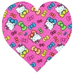 Hello Kitty, Cute, Pattern Wooden Puzzle Heart by nateshop