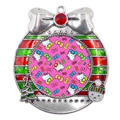 Hello Kitty, Cute, Pattern Metal X mas Ribbon With Red Crystal Round Ornament by nateshop