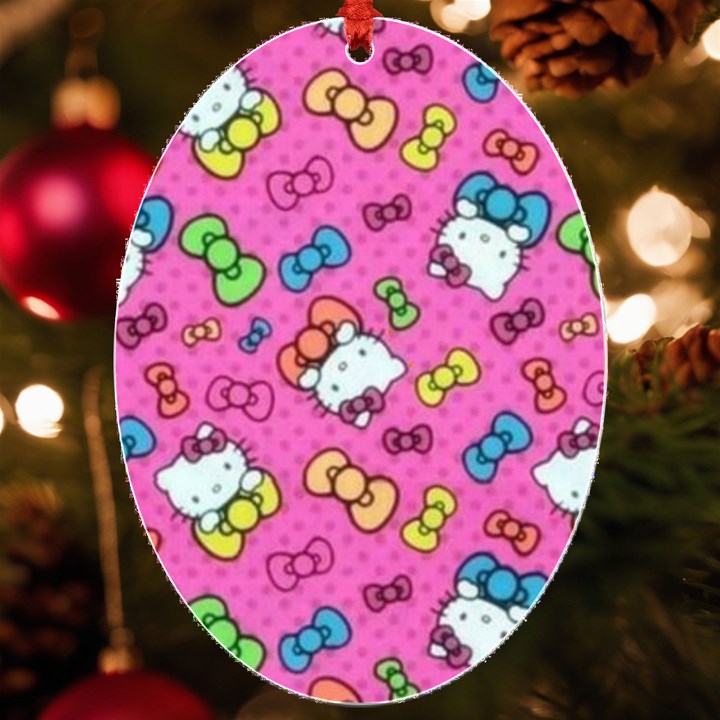 Hello Kitty, Cute, Pattern UV Print Acrylic Ornament Oval