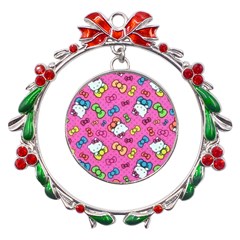 Hello Kitty, Cute, Pattern Metal X mas Wreath Ribbon Ornament by nateshop