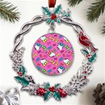 Hello Kitty, Cute, Pattern Metal X mas Wreath Holly leaf Ornament Front