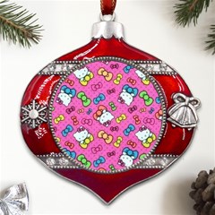 Hello Kitty, Cute, Pattern Metal Snowflake And Bell Red Ornament by nateshop