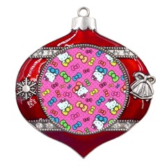 Hello Kitty, Cute, Pattern Metal Snowflake And Bell Red Ornament by nateshop