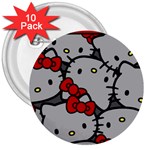 Hello Kitty, Pattern, Red 3  Buttons (10 pack)  Front