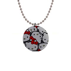 Hello Kitty, Pattern, Red 1  Button Necklace by nateshop