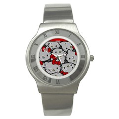 Hello Kitty, Pattern, Red Stainless Steel Watch by nateshop