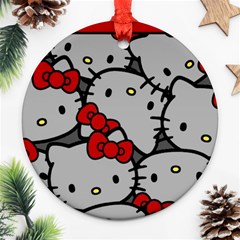 Hello Kitty, Pattern, Red Round Ornament (two Sides) by nateshop