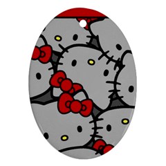 Hello Kitty, Pattern, Red Oval Ornament (two Sides) by nateshop