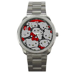 Hello Kitty, Pattern, Red Sport Metal Watch by nateshop