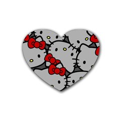 Hello Kitty, Pattern, Red Rubber Coaster (heart) by nateshop