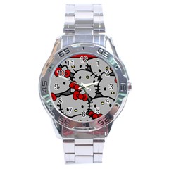 Hello Kitty, Pattern, Red Stainless Steel Analogue Watch by nateshop