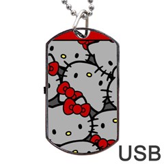 Hello Kitty, Pattern, Red Dog Tag Usb Flash (one Side) by nateshop