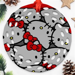 Hello Kitty, Pattern, Red Ornament (round Filigree) by nateshop