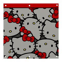 Hello Kitty, Pattern, Red Banner And Sign 3  X 3  by nateshop