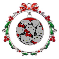 Hello Kitty, Pattern, Red Metal X mas Wreath Ribbon Ornament