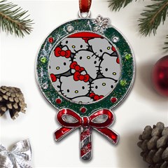 Hello Kitty, Pattern, Red Metal X mas Lollipop With Crystal Ornament by nateshop