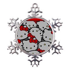 Hello Kitty, Pattern, Red Metal Large Snowflake Ornament by nateshop