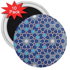 Islamic Ornament Texture, Texture With Stars, Blue Ornament Texture 3  Magnets (10 Pack)  by nateshop