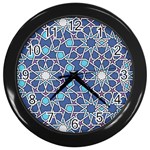 Islamic Ornament Texture, Texture With Stars, Blue Ornament Texture Wall Clock (Black) Front