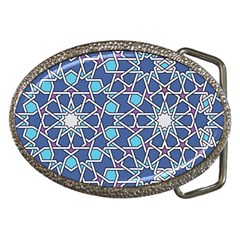 Islamic Ornament Texture, Texture With Stars, Blue Ornament Texture Belt Buckles by nateshop