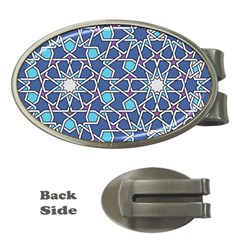 Islamic Ornament Texture, Texture With Stars, Blue Ornament Texture Money Clips (oval)  by nateshop