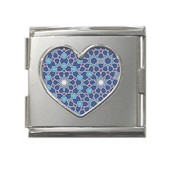 Islamic Ornament Texture, Texture With Stars, Blue Ornament Texture Mega Link Heart Italian Charm (18mm) by nateshop