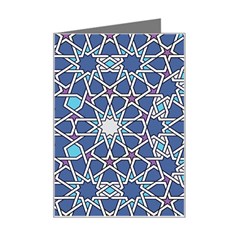 Islamic Ornament Texture, Texture With Stars, Blue Ornament Texture Mini Greeting Card by nateshop