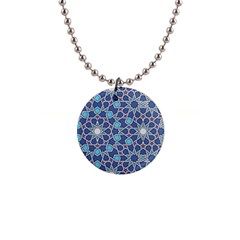 Islamic Ornament Texture, Texture With Stars, Blue Ornament Texture 1  Button Necklace