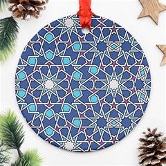 Islamic Ornament Texture, Texture With Stars, Blue Ornament Texture Round Ornament (two Sides) by nateshop