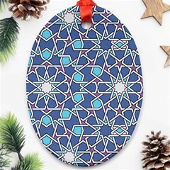 Islamic Ornament Texture, Texture With Stars, Blue Ornament Texture Oval Ornament (two Sides) by nateshop