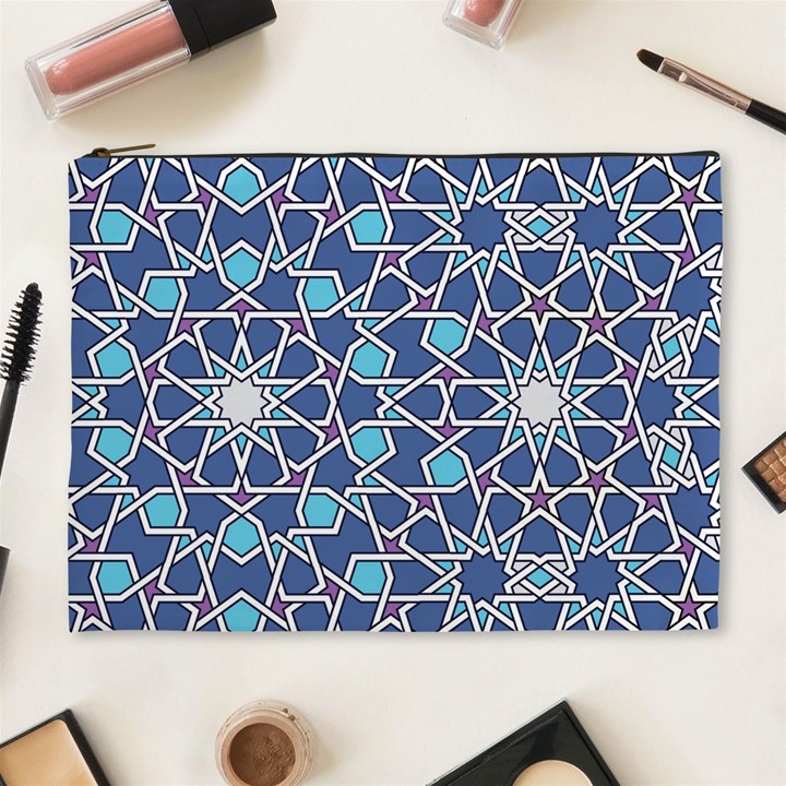 Islamic Ornament Texture, Texture With Stars, Blue Ornament Texture Cosmetic Bag (XL)