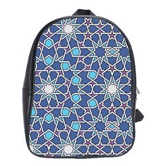 Islamic Ornament Texture, Texture With Stars, Blue Ornament Texture School Bag (large) by nateshop