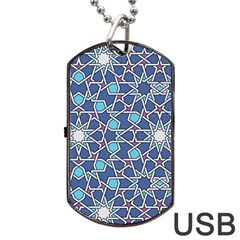 Islamic Ornament Texture, Texture With Stars, Blue Ornament Texture Dog Tag Usb Flash (one Side) by nateshop