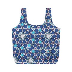 Islamic Ornament Texture, Texture With Stars, Blue Ornament Texture Full Print Recycle Bag (m) by nateshop