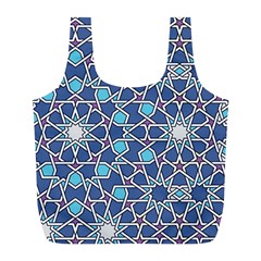 Islamic Ornament Texture, Texture With Stars, Blue Ornament Texture Full Print Recycle Bag (l) by nateshop