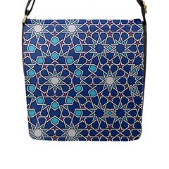 Islamic Ornament Texture, Texture With Stars, Blue Ornament Texture Flap Closure Messenger Bag (l) by nateshop