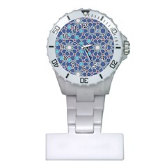 Islamic Ornament Texture, Texture With Stars, Blue Ornament Texture Plastic Nurses Watch by nateshop