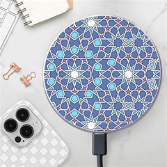 Islamic Ornament Texture, Texture With Stars, Blue Ornament Texture Wireless Fast Charger(white) by nateshop