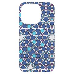 Islamic Ornament Texture, Texture With Stars, Blue Ornament Texture Iphone 14 Pro Black Uv Print Case by nateshop