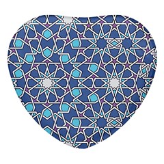 Islamic Ornament Texture, Texture With Stars, Blue Ornament Texture Heart Glass Fridge Magnet (4 Pack) by nateshop