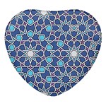 Islamic Ornament Texture, Texture With Stars, Blue Ornament Texture Heart Glass Fridge Magnet (4 pack) Front